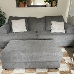 Cute Grey Couch w/ Ottoman + Pillows