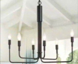 LaLuz Modern 6-Light Black Candle Classic Chandelier for Dining Room Black L 25"x W 13.5"x H 23.5" 13 to 24 Inches, Adjustable, Over 60 Inches Painted