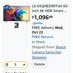 LG 65QNED90TUA 65-Inch 4K AI HDR Smart Quantum Dot NanoCell Mini LED TV (2024) . Paid close to $1350 last month , It is only one month old and like ne