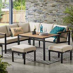 NEW 6 Person Outdoor Sectional Patio Furniture Dining Set W/ Olefin Cushions, 6 Seat Sectional !