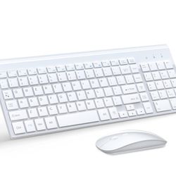 Wireless Keyboard and Mouse Ultra Slim Combo, 2.4G Silent Compact USB Mouse and Scissor Switch Keyboard Set with Cover, 2 AA and 2 AAA Batteries, for 