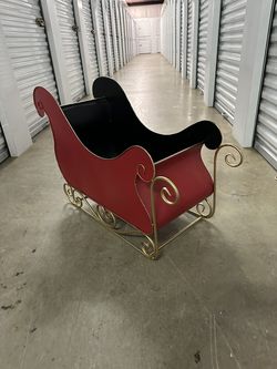 Large Red Metal Christmas Sleigh – Decorative Holiday Yard / Porch Decor