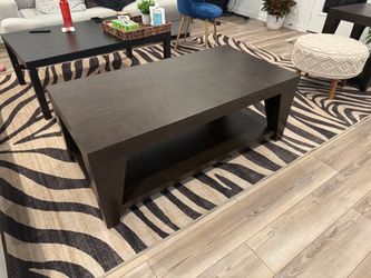 Dark Brown Wood Coffee Table with Bottom Shelf