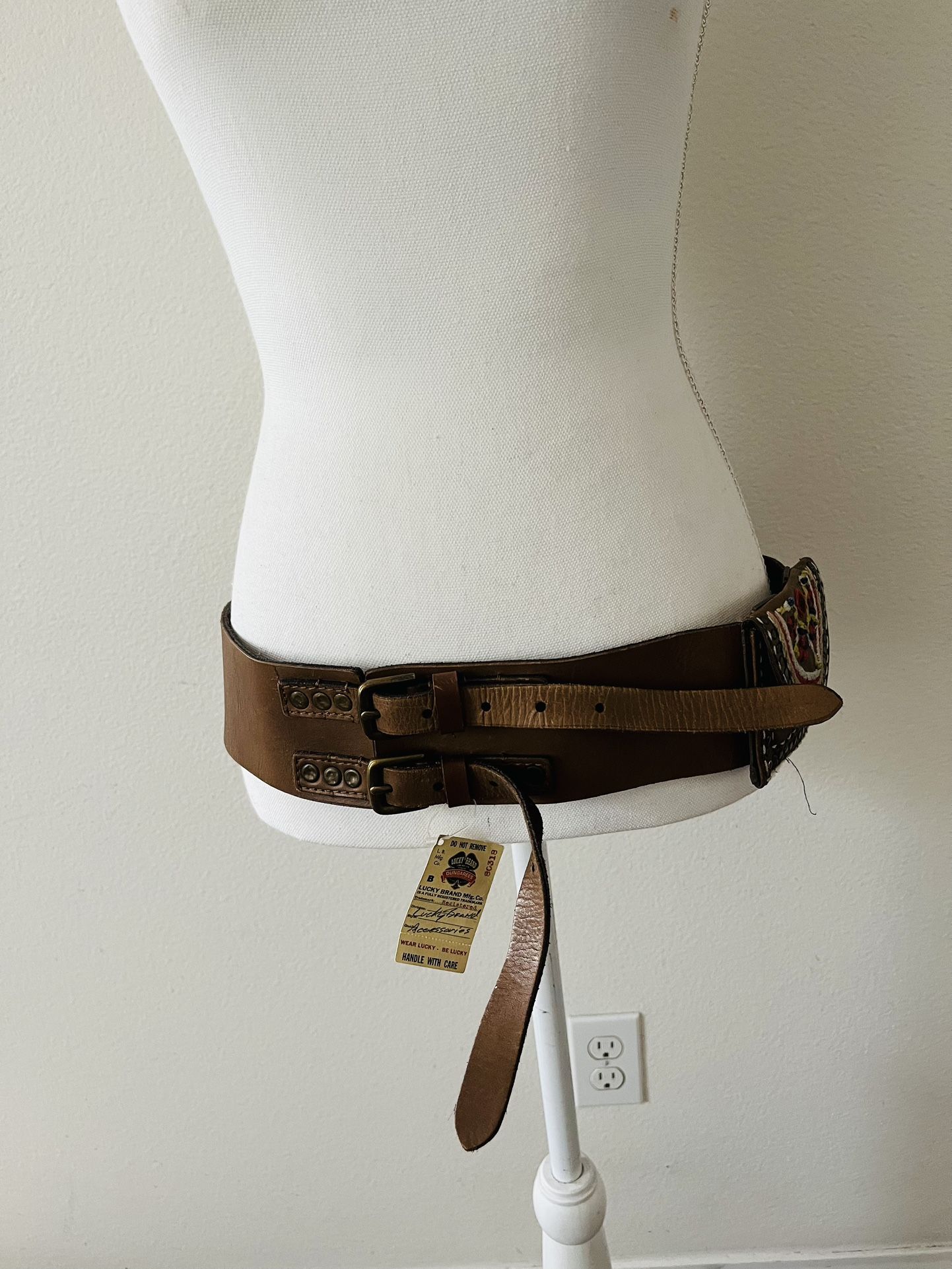 Lucky Brand Tan Leather Belt with Embellished Buckle