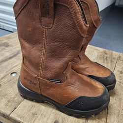 Men's Iron Age Brown Leather Safety Toe Waterproof Work Boots Size 6 