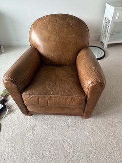 Vintage Grange leather club chair with ottoman