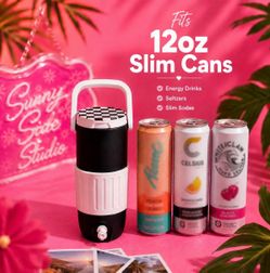 Checkerboard Slim Can Sleeve with Handle, Cherry Charm Drink Holder – 12oz Holder