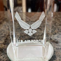 U. S. Air Force Glass Paperweight With Box And Mirror
