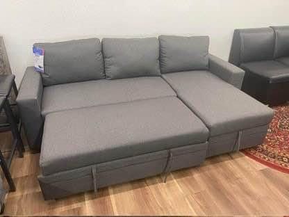 New Gray Sectional With Pull Out Bed Sofa Couch