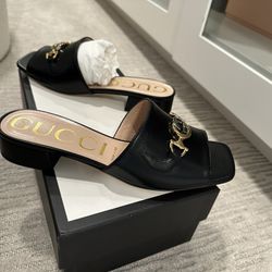 Gucci Leather Black Sandals Women New Size 38 Authentic 