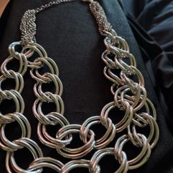 INC Silver-tone Two-layer Chunky Chain Necklace