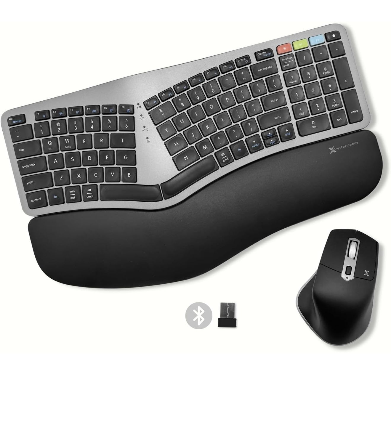 X9 Ergonomic Keyboard and Mouse Wireless Combo 2.4G+Bluetooth - Type Comfortably & Efficiently Longer - Ergo Split Keyboard and Mouse with Wrist Rest 