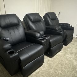 3 Leather ELECTRIC Reclining/Inclining Massaging Home Theater Seat