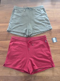 2 Pairs Women's Jogger Sweat Shorts (Tommy Bahama/Eddie Bauer) - Medium, Green Red