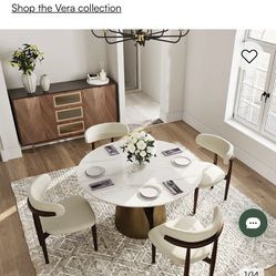 47” glossy white stone dining table and 4 chairs