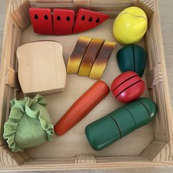 Melissa & Doug Cutting Fruits & Vegetables Set, Pretend Play, Wooden Cutting Fruit Toys For Kids 3+