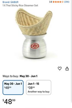 GABUR Thai Sticky Rice Steamer Set Bamboo Basket Aluminum Pot Silver Brown