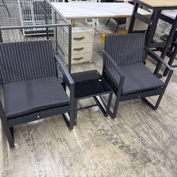 3-Pieces Outdoor Patio Rattan-Like Resin Rocking Chair Set With Table