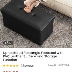 Black 30" PVC Leather Storage Ottoman