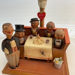 Swiss Hand Carved Vintage Bottle Opener Bar Set & Music Box