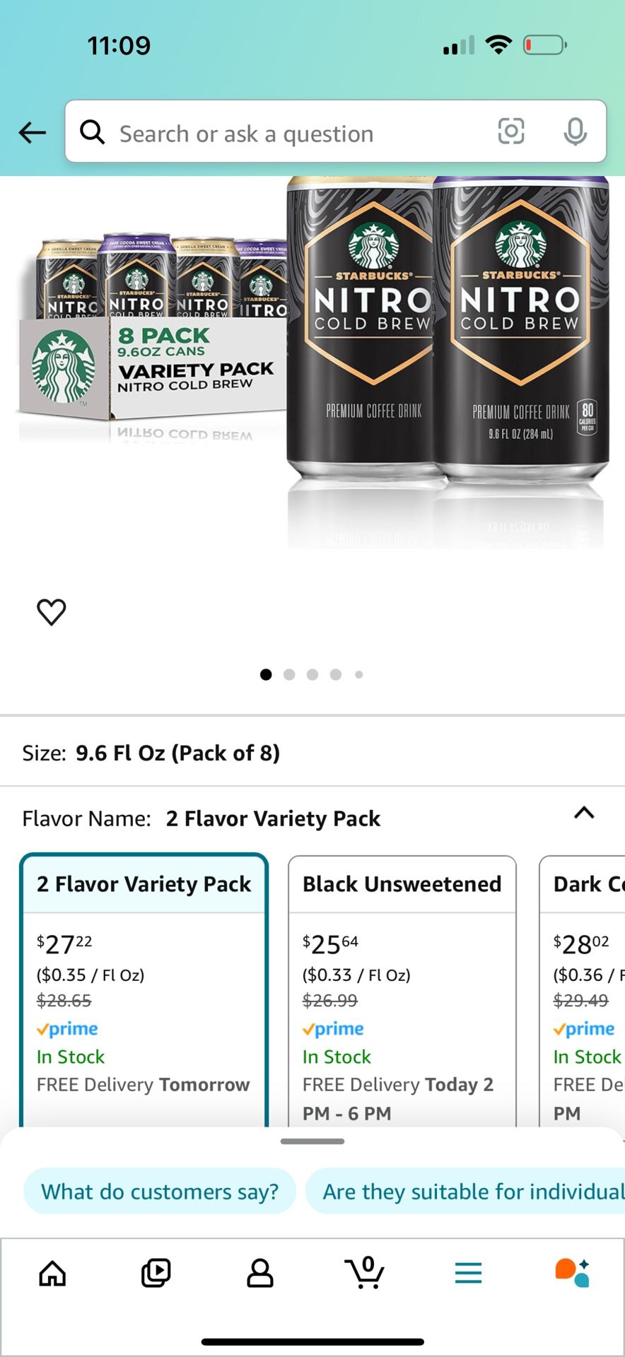 Nitro Brew Starbucks 9.6 Oz Variety