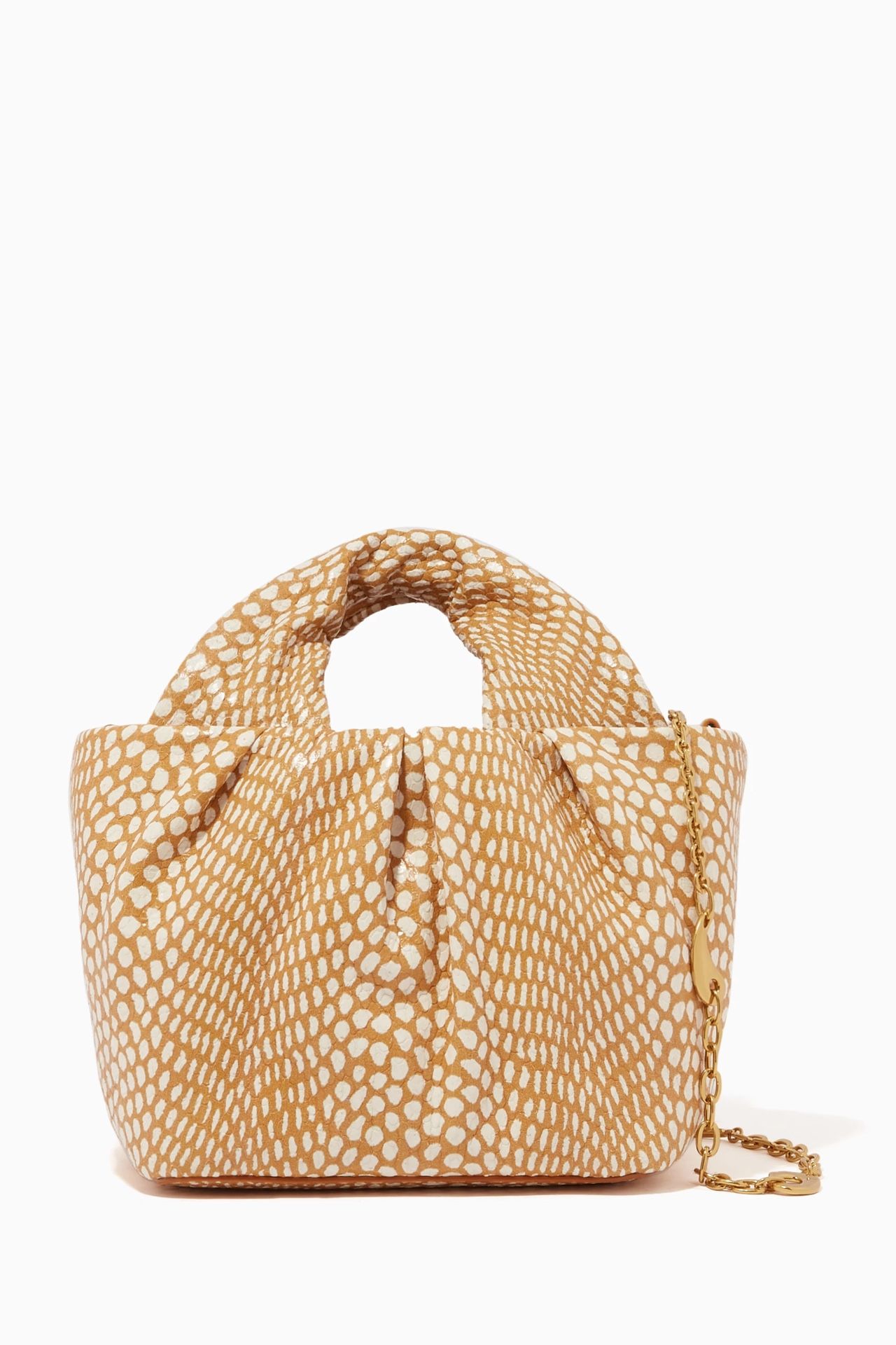 STAUD Lera Snake-Embossed Leather Top Handle Bag – Yellow/White Pattern