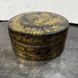 Large Antique Burmese Betel Nut Box Gilt Lacquerware Myanmar Floral Gold Painted