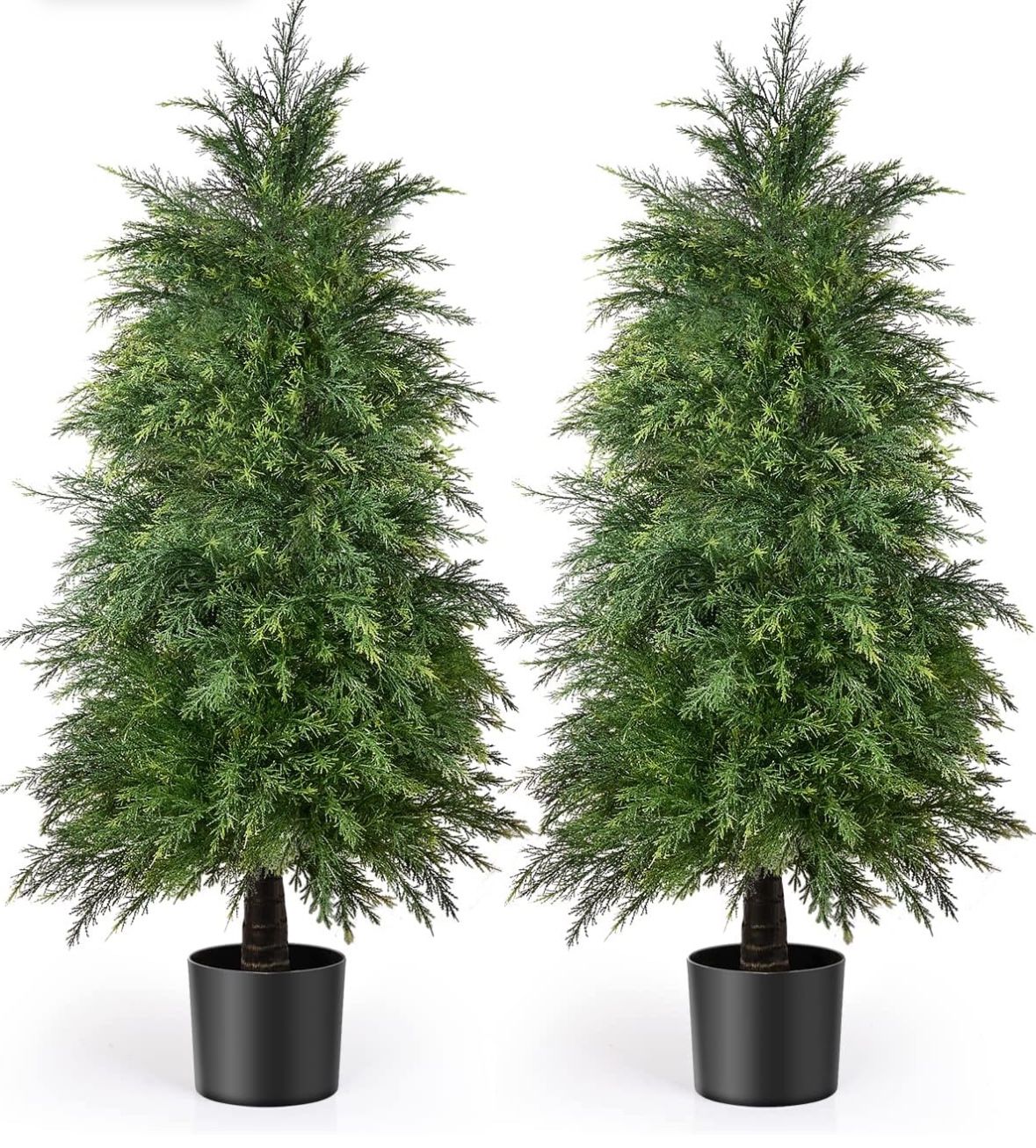 YEMMEN 2 Pack 4ft Artificial Cedar Topiary Trees for Outdoor Front Porch Décor, UV Rated Fake Potted Plants for Indoor and Outdoor Use