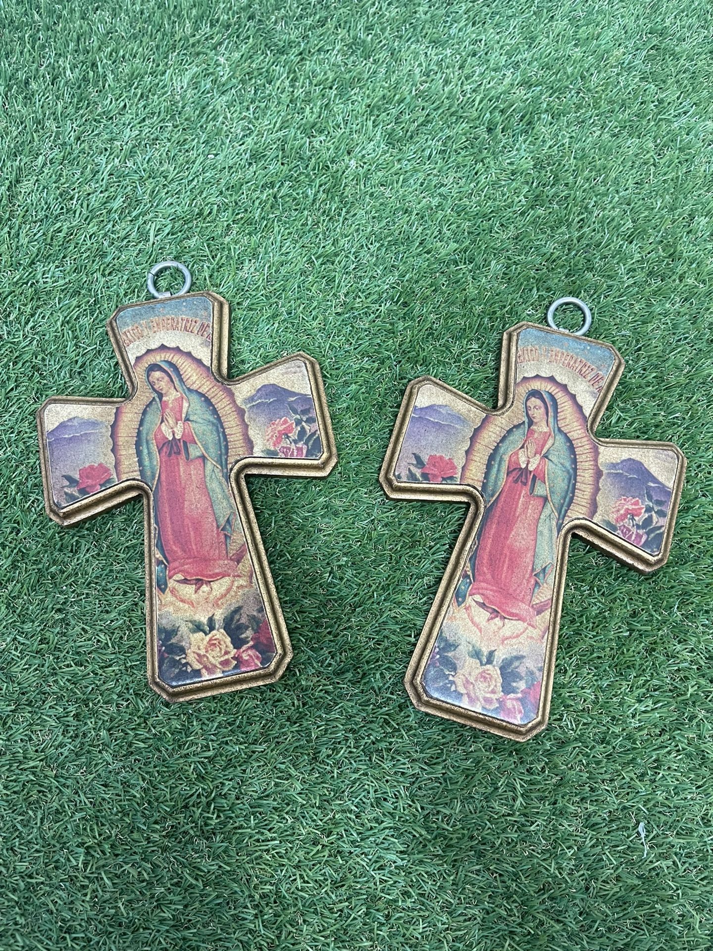 Novica 'Virgin of Guadalupe' Handmade Decoupage Cross - 11*7 set of 2