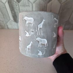 ​Grey Concrete Safari Animal Planter / Candle Holder (4.5")