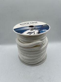 3/4"x50' Braid Nylon Dock Line for Boat, 12" Loop, White