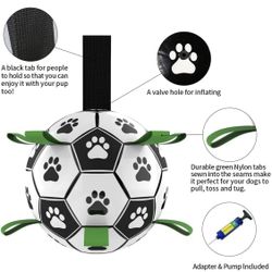 Dog Ropes Squeaky Soccer Balls with Bell Inside, Interactive Dog Toys for Tug of War, Puppy Birthday Gifts, Dog Tug Toy, Dog Water Toy, Durable Dog Ba