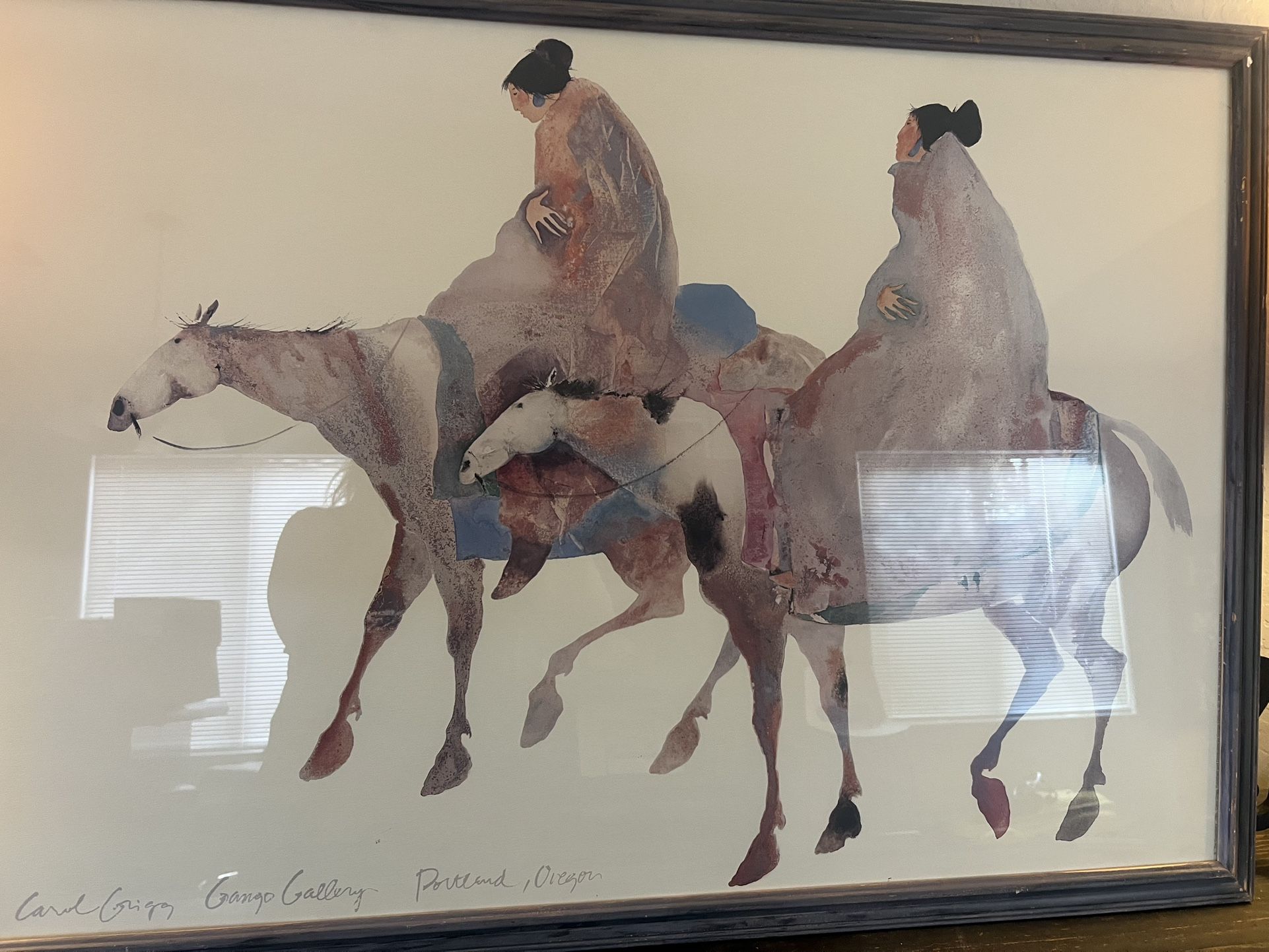 Lithograph Framed Artwork The Guardians" by Cherokee artist Carol Grigg (b. 1942, Oregon).  Artist: Carol Grigg