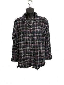 American Eagle Outfitters Oversized Plaid Button-Up Shirt Embroidered Roses XS
