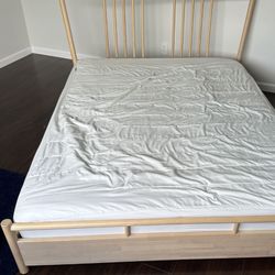 Bed Frame Birch Veneer Queen Low No Pillows BJÖRKSNÄS