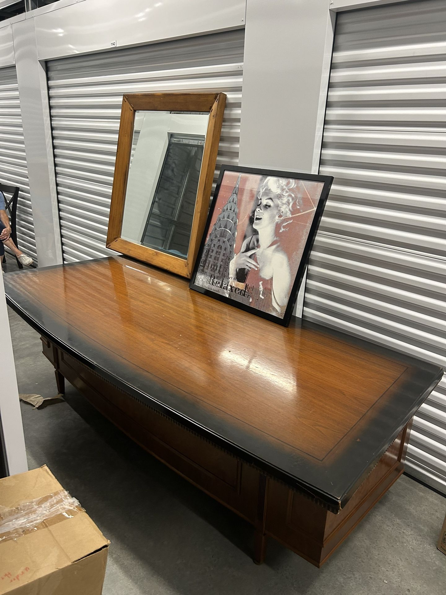 large vintage table with picture and mirror