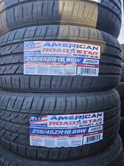 215-45-18 !!! AMERICAN ROADSTAR A/S !!! $320 LAS 4 LLANTAS MONTADAS Y BALANCEO INCLUIDO 👌 