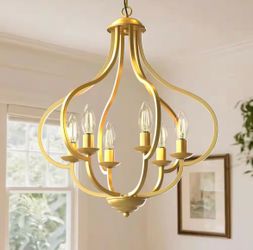 Yansun Gold Vintage Farmhouse Chandelier 6-Light Pendant Light Fixture for Dining Room, Kitchen Island, Entryway, Bedroom