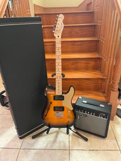 Squier Paranormal Thinline Telecaster w/ Hardshell Case, Fender Amp