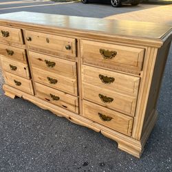 Delivery Available! Rustic Wooden 9 Drawer Bedroom Dresser Bureau Chest! Drawers all work great. Some cosmetic wear.  64x18x32in