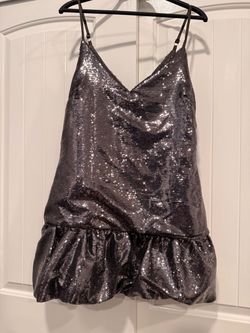 Silver Sequin Bubble Hem Mini Dress