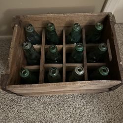 10 Vintage Codd Neck bottles with Marbles And Crate