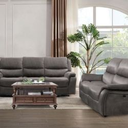 2PC Dark Gray Sofa & Loveseat 