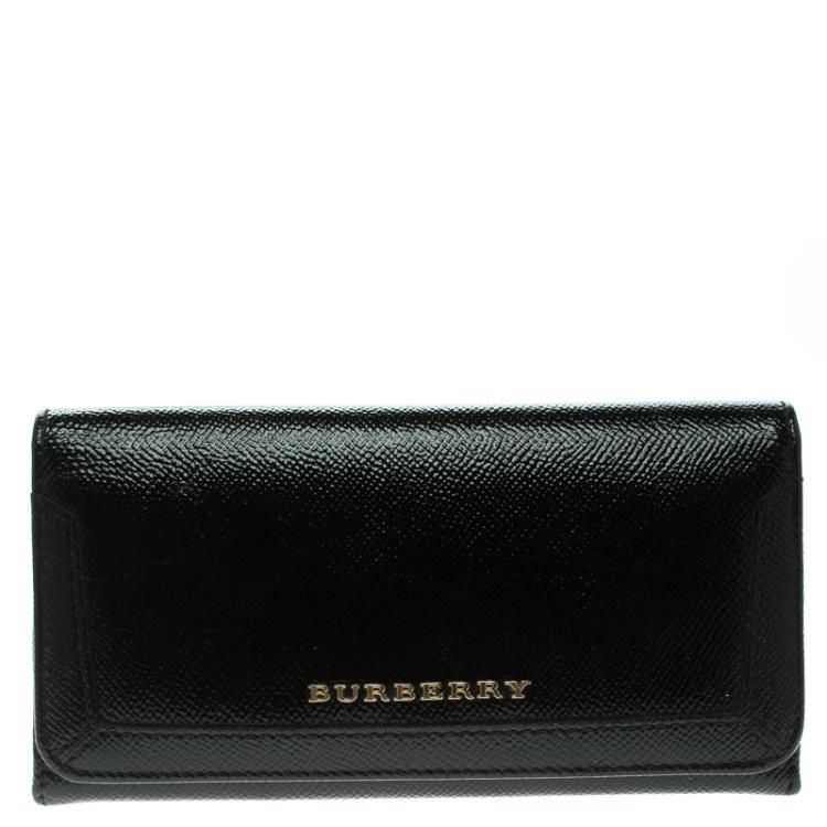 Burberry Black Saffiano Leather Continental Wallet With Gold Logo