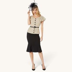Unique Vintage "Donna" Peplum Suit Dress, Size M, MSRP $118
