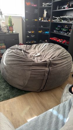Large Gray Suede Bean Bag Chair