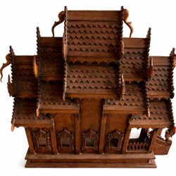 Handmade Thai Wooden Spirit House Temple Ornate Roof with Dragon Motifs