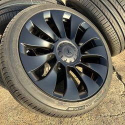 4x 20" WHEELS FITS TESLA Y Style 20x9.5 5x114.3 MATTE BLACK RIMS Hankook Tires 255/40/20