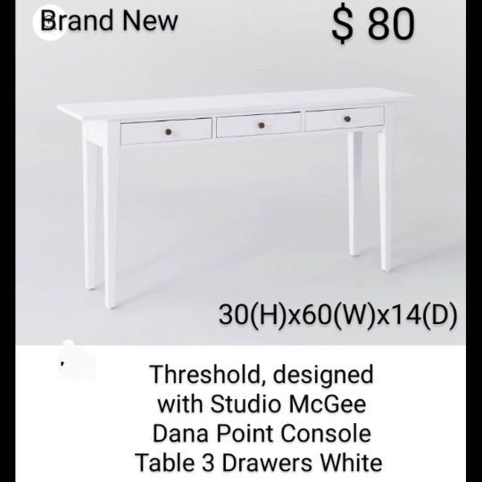 Brand New Threshold & Studio McGee Dana Point CV Console Table With 3 Drawers White