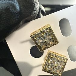 Gold Waffle Silver Men’s Earrings CZ